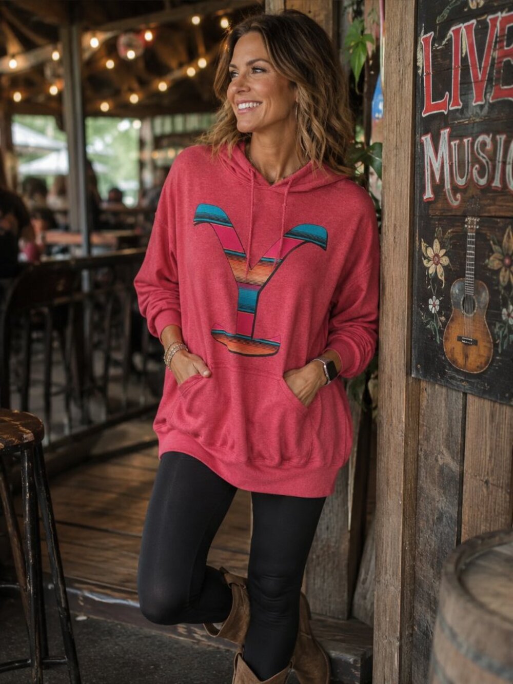 Gildan Red Pink Pullover Hoodie with Multicolor Accent